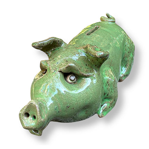 Tim Whitten 11" x 4.5" Green Piggy Bank DP5329 SOLD